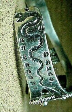 EARLY NAVAJO FRED HARVEY ERA STERLING SILVER TURQUOISE CUFF BRACELET with SNAKES