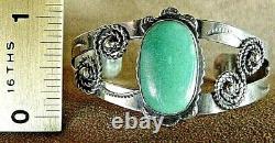 EARLY NAVAJO FRED HARVEY ERA STERLING SILVER TURQUOISE CUFF BRACELET with SNAKES