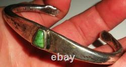 EARLY NAVAJO INGOT ANNEALED FOLDS TURQUOISE SILVER BANGLE BRACELET vafo