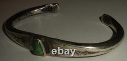 EARLY NAVAJO INGOT ANNEALED FOLDS TURQUOISE SILVER BANGLE BRACELET vafo