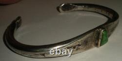 EARLY NAVAJO INGOT ANNEALED FOLDS TURQUOISE SILVER BANGLE BRACELET vafo