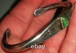 EARLY NAVAJO INGOT ANNEALED FOLDS TURQUOISE SILVER BANGLE BRACELET vafo