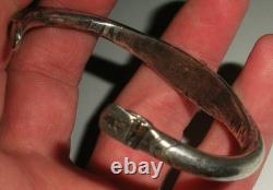 EARLY NAVAJO INGOT ANNEALED FOLDS TURQUOISE SILVER BANGLE BRACELET vafo