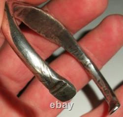 EARLY NAVAJO INGOT ANNEALED FOLDS TURQUOISE SILVER BANGLE BRACELET vafo