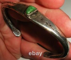 EARLY NAVAJO INGOT ANNEALED FOLDS TURQUOISE SILVER BANGLE BRACELET vafo