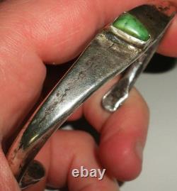 EARLY NAVAJO INGOT ANNEALED FOLDS TURQUOISE SILVER BANGLE BRACELET vafo