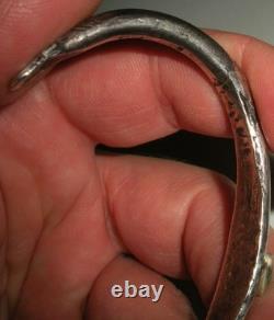 EARLY NAVAJO INGOT ANNEALED FOLDS TURQUOISE SILVER BANGLE BRACELET vafo