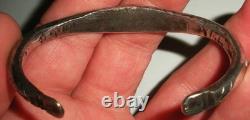 EARLY NAVAJO INGOT ANNEALED FOLDS TURQUOISE SILVER BANGLE BRACELET vafo