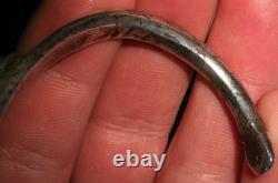 EARLY NAVAJO INGOT ANNEALED FOLDS TURQUOISE SILVER BANGLE BRACELET vafo