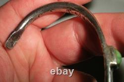 EARLY NAVAJO INGOT ANNEALED FOLDS TURQUOISE SILVER BANGLE BRACELET vafo