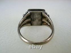 EARLY NAVAJO STERLING SILVER & SQUARE TURQUOISE RING size 6.25