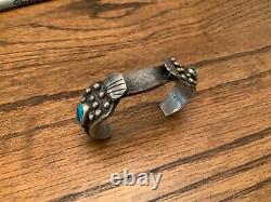 EARLY NAVAJO STERLING & TURQUOISE INGOT WATCH CUFF Old Style Signed # 506