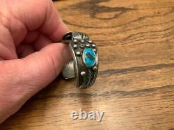 EARLY NAVAJO STERLING & TURQUOISE INGOT WATCH CUFF Old Style Signed # 506