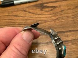 EARLY NAVAJO STERLING & TURQUOISE INGOT WATCH CUFF Old Style Signed # 506