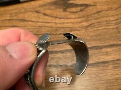 EARLY NAVAJO STERLING & TURQUOISE INGOT WATCH CUFF Old Style Signed # 506