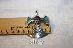 EARLY NAVAJO TOMMY SINGER SIGNED Tc TURQUOISE STERLING SILVER PEYOTE BIRD BROOCH