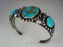 EARLY NAVAJO or PUEBLO INDIAN TWISTED STERLING SILVER & 3 TURQUOISE BRACELET