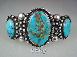 EARLY NAVAJO or PUEBLO INDIAN TWISTED STERLING SILVER & 3 TURQUOISE BRACELET