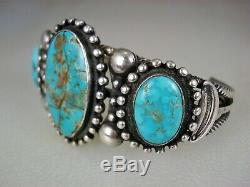 EARLY NAVAJO or PUEBLO INDIAN TWISTED STERLING SILVER & 3 TURQUOISE BRACELET