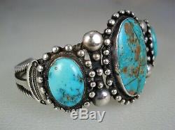 EARLY NAVAJO or PUEBLO INDIAN TWISTED STERLING SILVER & 3 TURQUOISE BRACELET