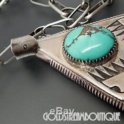 EARLY RIC CHARLIE NAVAJO 925 SILVER TUFA CAST TURQUOISE EAGLES PENDANT With CHAIN