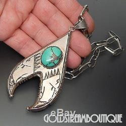 EARLY RIC CHARLIE NAVAJO 925 SILVER TUFA CAST TURQUOISE EAGLES PENDANT With CHAIN