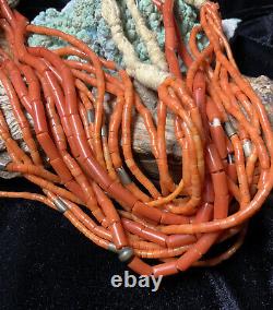 EARLY! Rare, Santo Domingo 9-Strand Red Coral Necklace & Turquoise Jacla, 135.5g