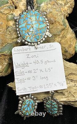 EARLY, Rare Zuni Lambert Homer, Sr. Sterling Silver & Turquoise Turtle Bolo