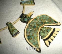 EARLY SANTO DOMINGO PUEBLO TURQUOISE THUNDERBIRD SQUASH BLOSSOM NECKLACE vafo