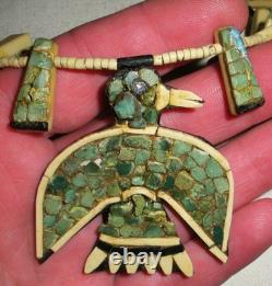 EARLY SANTO DOMINGO PUEBLO TURQUOISE THUNDERBIRD SQUASH BLOSSOM NECKLACE vafo EARLY SANTO DOMINGO PUEBLO TURQUOISE THUNDERBIRD SQUASH BLOSSOM NECKLACE vafo