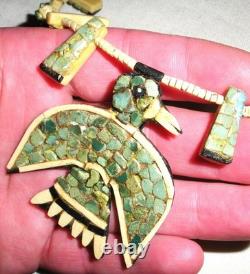EARLY SANTO DOMINGO PUEBLO TURQUOISE THUNDERBIRD SQUASH BLOSSOM NECKLACE vafo