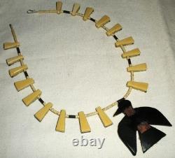 EARLY SANTO DOMINGO PUEBLO TURQUOISE THUNDERBIRD SQUASH BLOSSOM NECKLACE vafo
