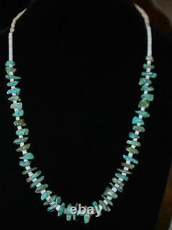 EARLY Santo Domingo Turquoise Nugget & White Heishi Bead SQUAW Necklace