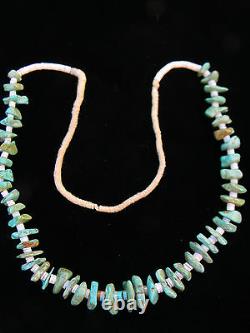 EARLY Santo Domingo Turquoise Nugget & White Heishi Bead SQUAW Necklace