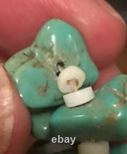 EARLY Santo Domingo Turquoise Nugget & White Heishi Bead SQUAW Necklace