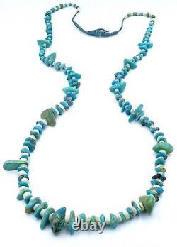 EARLY Santo Domingo Turquoise Nugget & White Heishi Bead SQUAW Necklace 32 inch