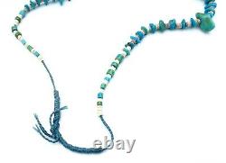 EARLY Santo Domingo Turquoise Nugget & White Heishi Bead SQUAW Necklace 32 inch