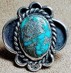 EARLY VINTAGE NAVAJO NATIVE AMERICAN STERLING SILVER MORENCI TURQUOISE RING sz8