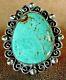Early Vintage Navajo Sterling Silver Large Fine Kingman Turquoise Ring Sz9.5