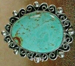 EARLY VINTAGE NAVAJO STERLING SILVER LARGE FINE KINGMAN TURQUOISE RING sz9.5