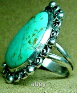 EARLY VINTAGE NAVAJO STERLING SILVER LARGE FINE KINGMAN TURQUOISE RING sz9.5