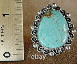 EARLY VINTAGE NAVAJO STERLING SILVER LARGE FINE KINGMAN TURQUOISE RING sz9.5