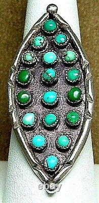 EARLY VINTAGE SIGNED NAVAJO/ZUNI STERLING SILVER PETIT POINT TURQUOISE RING Sz 8