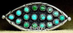 EARLY VINTAGE SIGNED NAVAJO/ZUNI STERLING SILVER PETIT POINT TURQUOISE RING Sz 8