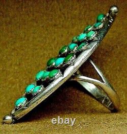 EARLY VINTAGE SIGNED NAVAJO/ZUNI STERLING SILVER PETIT POINT TURQUOISE RING Sz 8