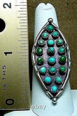 EARLY VINTAGE SIGNED NAVAJO/ZUNI STERLING SILVER PETIT POINT TURQUOISE RING Sz 8