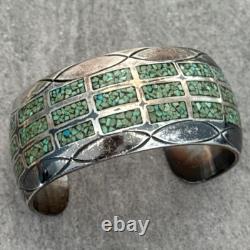 EARLY Vintage Navajo CHARLIE JOHN Turquoise Chip Inlay Sterling Bracelet 72+g