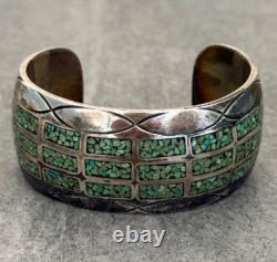 EARLY Vintage Navajo CHARLIE JOHN Turquoise Chip Inlay Sterling Bracelet 72+g