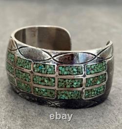 EARLY Vintage Navajo CHARLIE JOHN Turquoise Chip Inlay Sterling Bracelet 72+g
