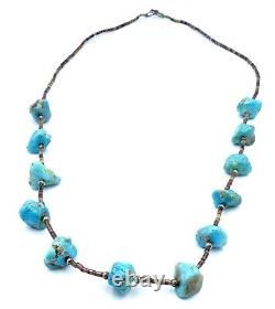 EARLY Vintage Santo Domingo Turquoise Nugget Heishi Bead SQUAW Necklace 27.5 in